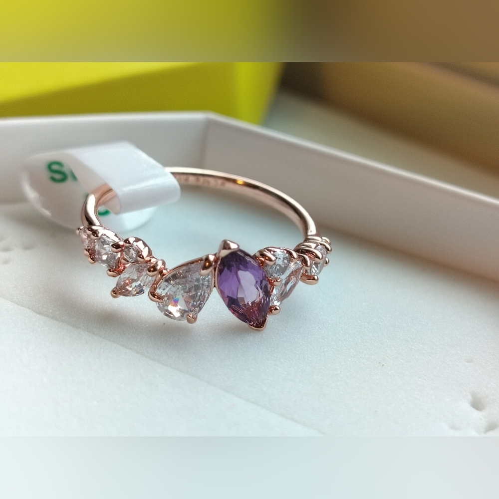 Bomb Party Genuine Amethyst Ring size 8 Rose Gold plating Luck be a lady